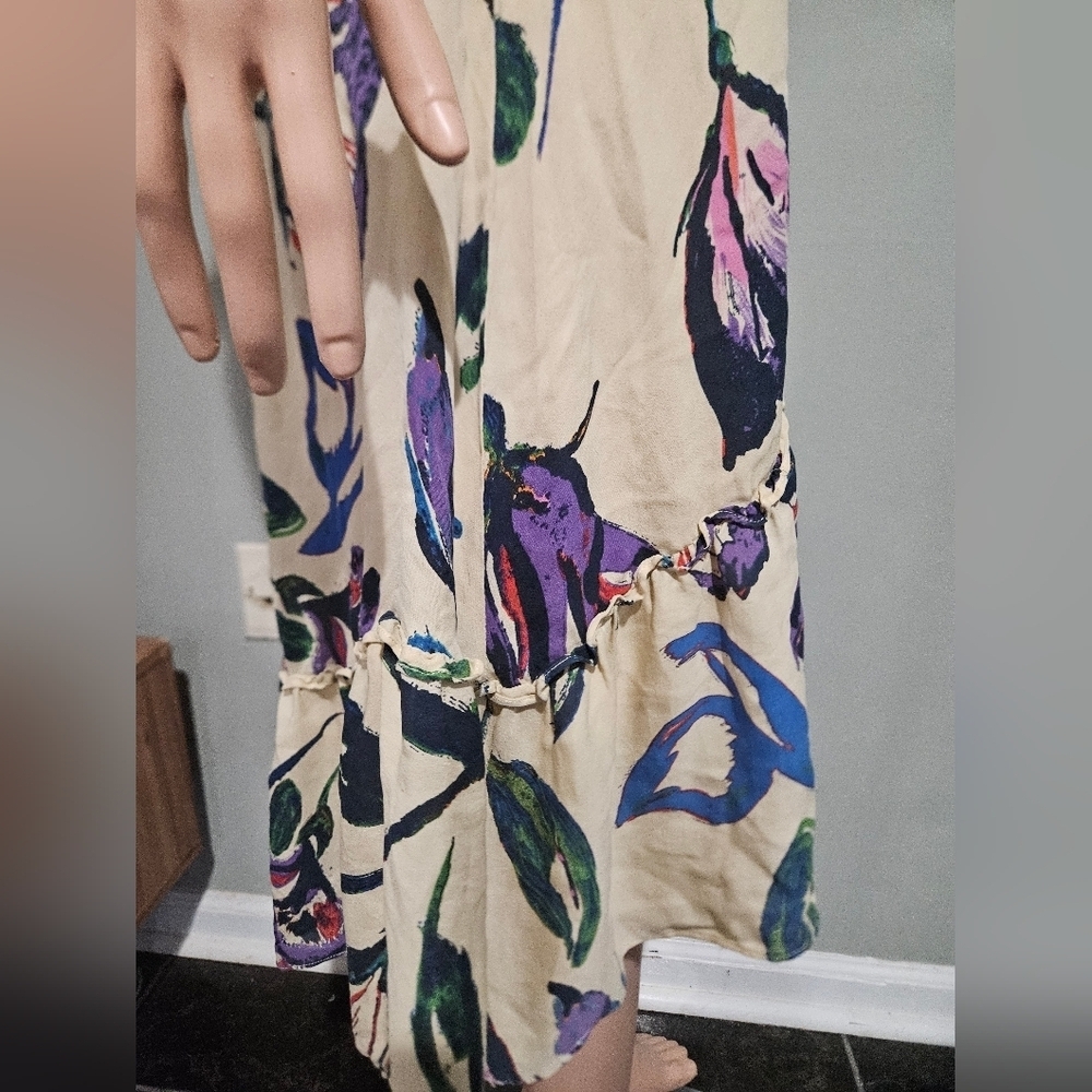 Anthropologie COREYLYNN CALTER 100% Silk Floral Cape Sleeve Dress – Size 14 - Picture 15 of 16